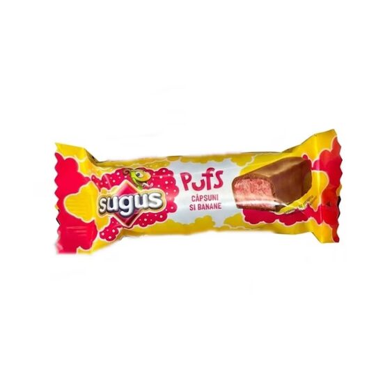 Baton Sugus Pufs cu aroma de capsuni si banane, 21g