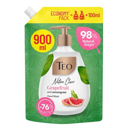 Rezerva sapun lichid cu pink grapefruit si lemongrass Nature Elixir, 900 ml, Teo