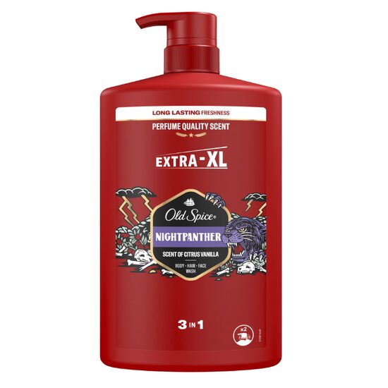 Gel de dus si sampon 3 in 1 Old Spice Nightpanther pentru corp, par si fata, 1000 ml