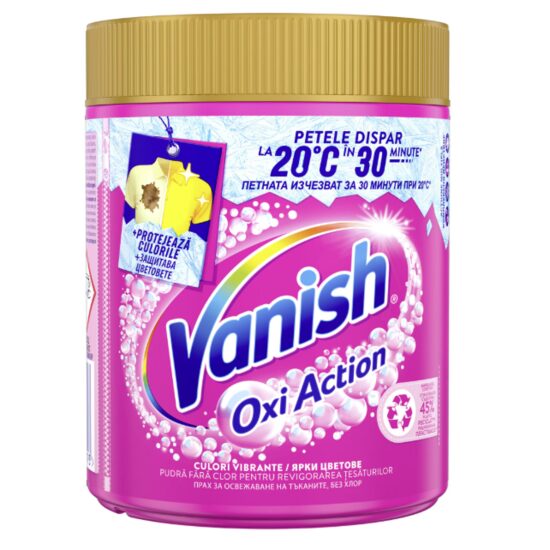 Pudra pentru indepartarea petelor de pe haine colorate Vanish Oxi Action Pink, 470 g
