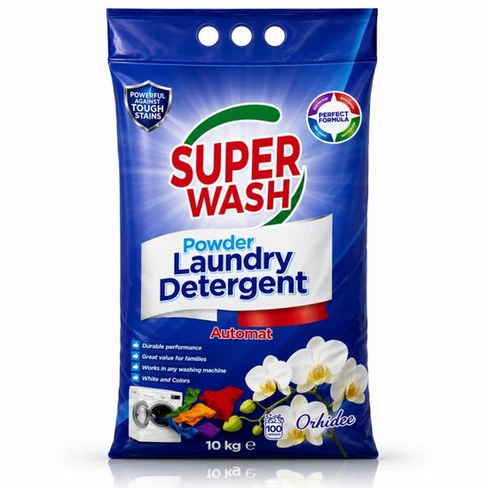 Detergent Pudra Automat pentru Rufe Albe si Colorate cu Parfum de Orhidee Super Wash 10 Kg