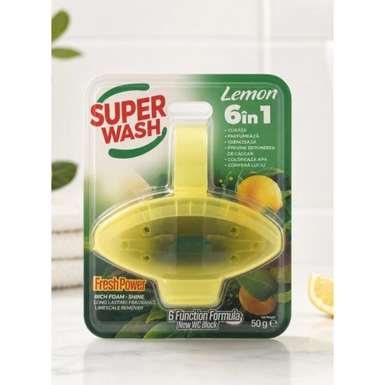 Super wash SuperWash Odorizant WC 50 g Lămâie, Bloc Toaletă 6 în 1