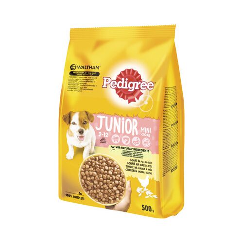Hrană uscată pentru câini Pedigree Junior Talie Mică cu pui și orez 500 g