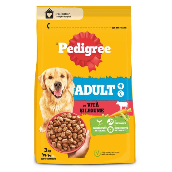 Hrana uscata pentru caini Pedigree Adult, Vita si legume, 3Kg