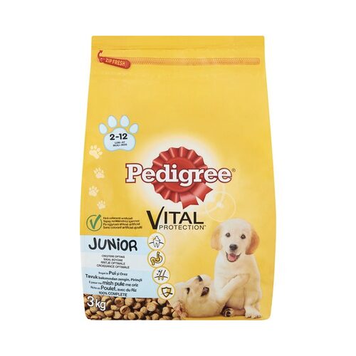 Hrană uscată pentru câini Pedigree Junior cu pui și orez 3 kg