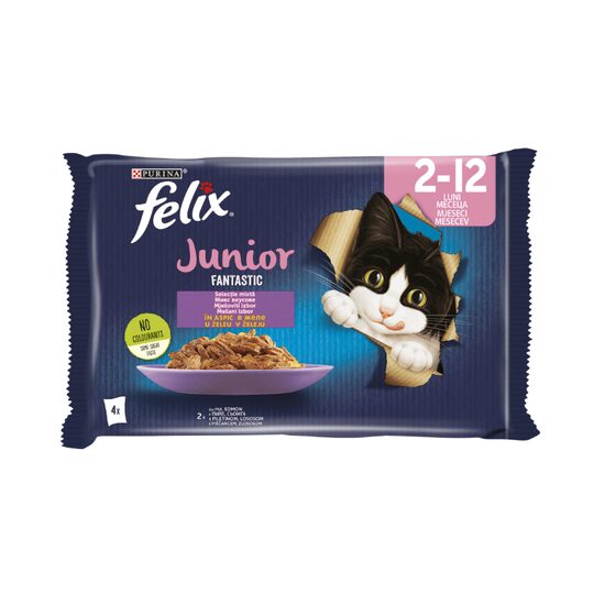 Hrană umedă pentru pisici Felix Fantastic Junior cu pui, 4x85 g