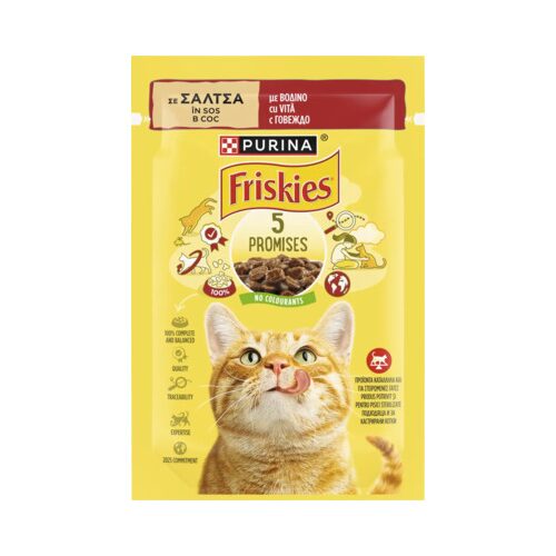 Hrană umedă pentru pisici PURINA Friskies Adult cu vită în sos 85 g
