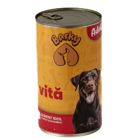 Hrana umeda completa pentru caini adulti cu vita Barky 1240g