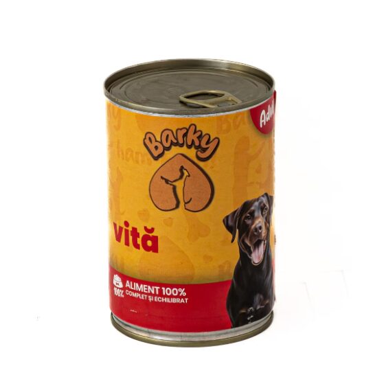 Hrana umeda completa pentru caini adulti cu vita Barky 415g