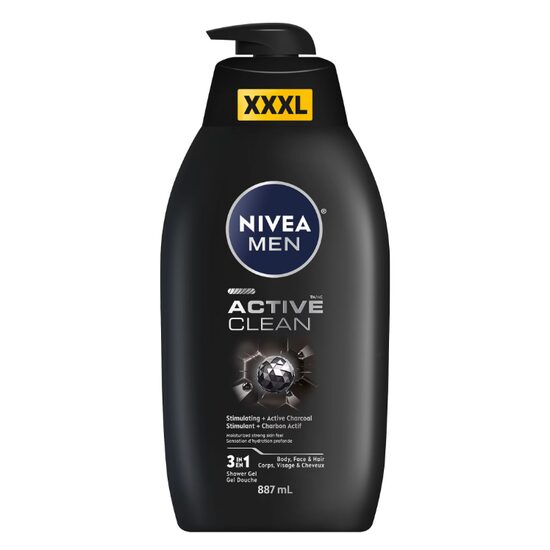 Gel de dus NIVEA MEN Active Clean XXXL, 887 ml