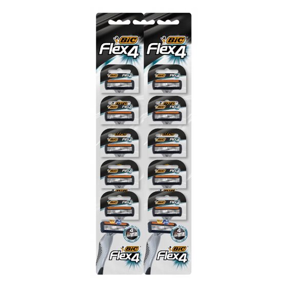 BIC Flex4 Aparat de Ras pentru Bărbați cu 4 Lame, 10 seturi