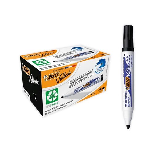Marker tabla alba Bic ECO Velleda 1701 negru 12 bucati