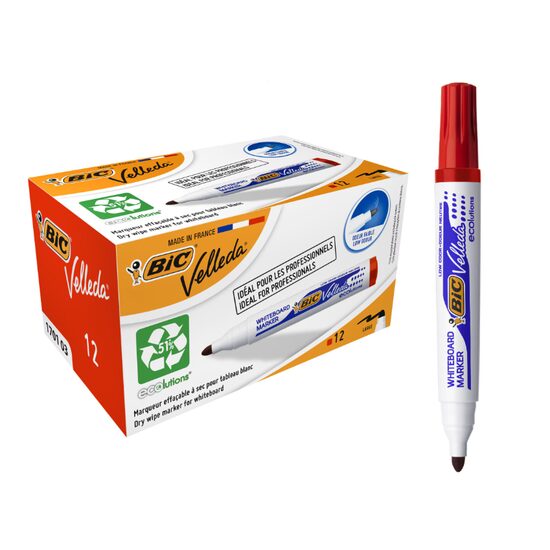 Set 12 Markere de tabla Bic ECO Velleda 1701 rosu