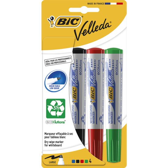 Marker tabla alba ECO Velleda 1701 asortate Blister/4