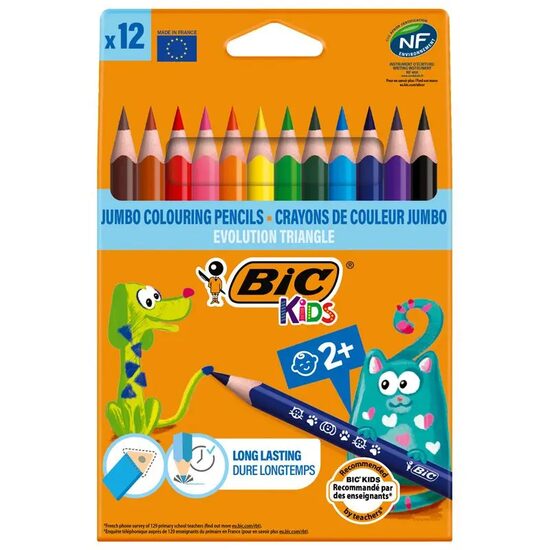 Creioane color groase, 12culori, triunghiulare, Bic Evolution