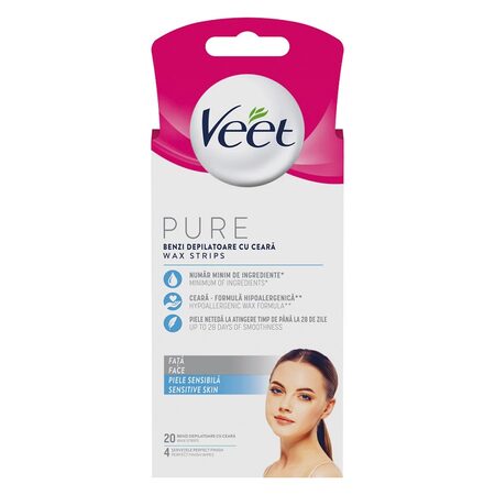 VEET Benzi depilatoare pentru față, pentru piele sensibilă, 20 benzi
