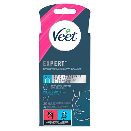 VEET Benzi depilatoare pentru față, ulei de migdale, 20 benzi