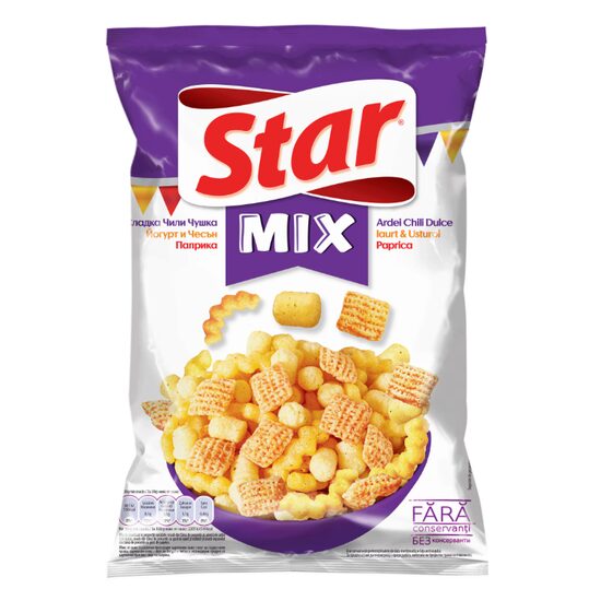 Mix de snacks cu gust de ardei, paprica si iaurt cu usturoi Star Snacks, 90g