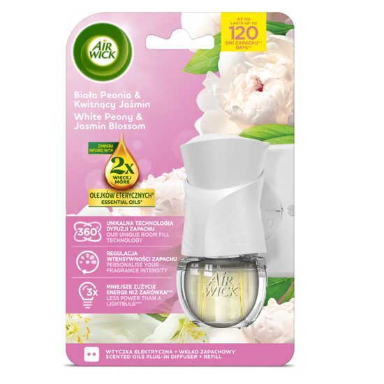 Odorizant de camera electric Air Wick Bujor Alb si Flori de Iasomie, 19ml