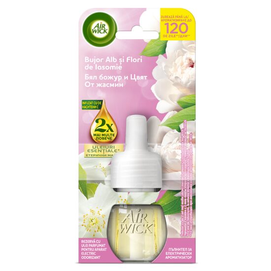 Rezerva odorizant de camera electric Air Wick Bujor Alb si Flori de Iasomie, 19ml