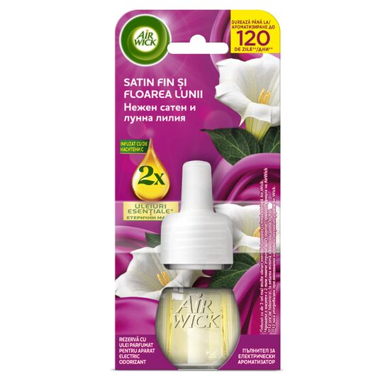 Rezerva aparat electric odorizant de camera Air Wick, Satin Fin si Floarea Lunii, 19 ml