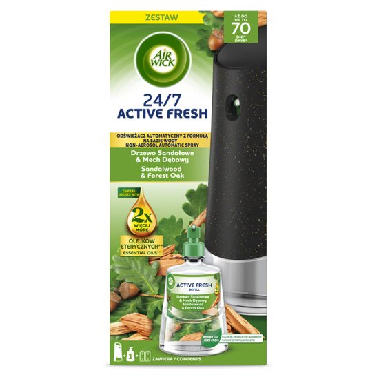 Odorizant de camera kit spray automat fara aerosoli Air Wick, Stejar si Lemn de santal, 228ml