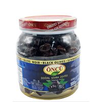 Oncu Black Olives masline negre deshidratate, cu samburi, conservate in ulei de porumb (M-S) 261-320 , borcan , 1000g