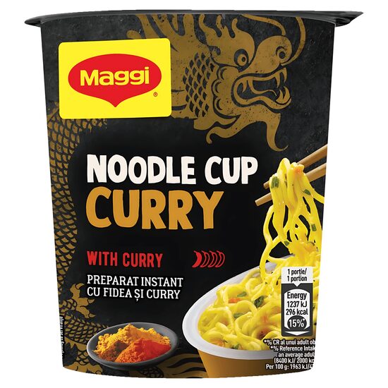 Preparat instant cu fidea si curry Maggi Noodle Cup, 63 g