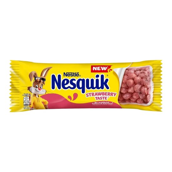 Baton de cereale cu gust de capsuni Nestle Nesquik Strawberry, 23.5 g, 16 buc.