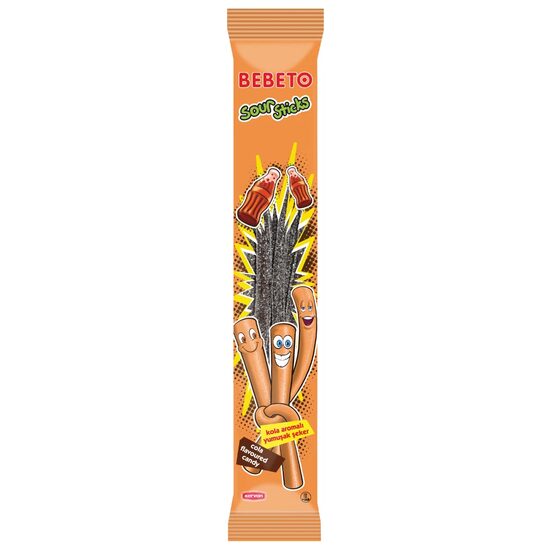 Bebeto Sour Sticks, Jeleu Gumat cu Aromă de Cola 30 g, 24 buc.