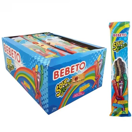Bebeto Sour Sticks Jeleuri cu Aromă Tutti Frutti 30 g, 24 buc.