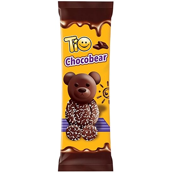 TIO Chocobear Prăjitură ursuleț cu glazură de ciocolată și fulgi de cocos 50 g 24 buc.