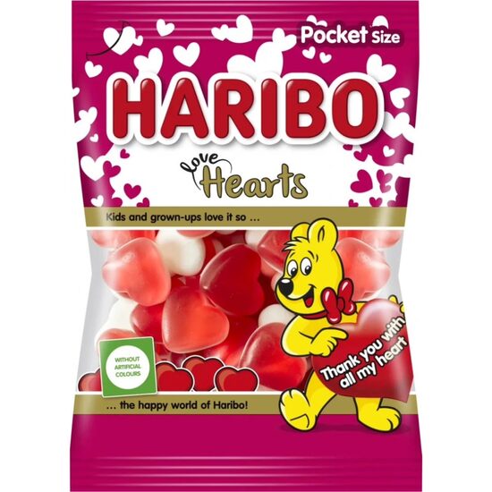 Jeleuri Haribo Love Hearts, 80g, multicolor
