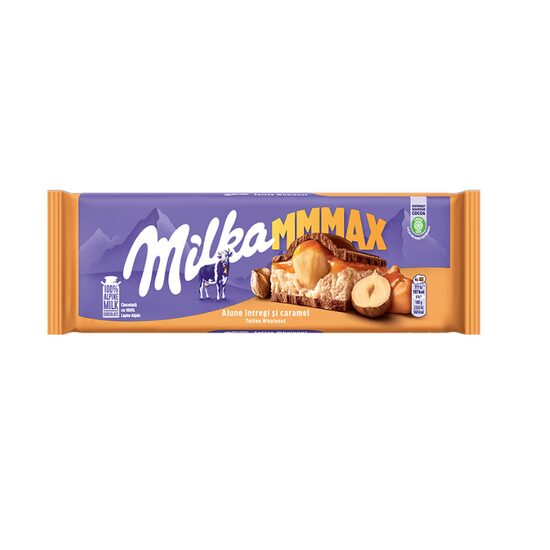 Ciocolata Milka cu lapte, caramel si alune intregi, 300g