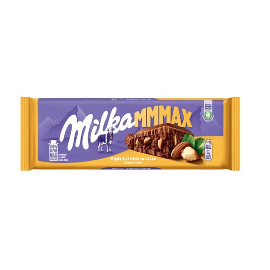 Ciocolata Milka Mmmax cu migdale si trufe cu cacao, 300 g