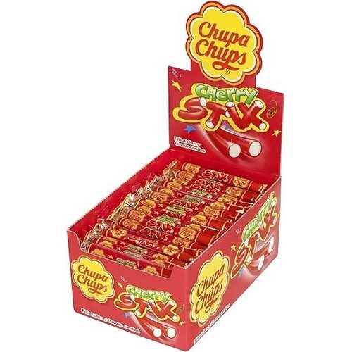 Chupa Chups Cherry Stix cu Umplutură Fondant – Bomboane Gumate cu Aromă de Cireșe, Pachet 150 Bucăți x 10 g