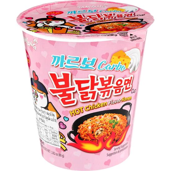 Buldak Hot Chicken Carbonara – Ramen Coreean Picant la Cupă, 80 g