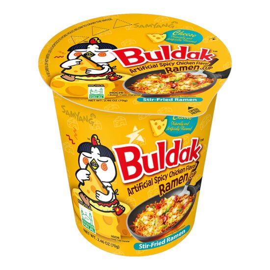 Buldak Hot Chicken Cheese – Ramen Coreean Picant cu Brânză la Cupă, 70 g