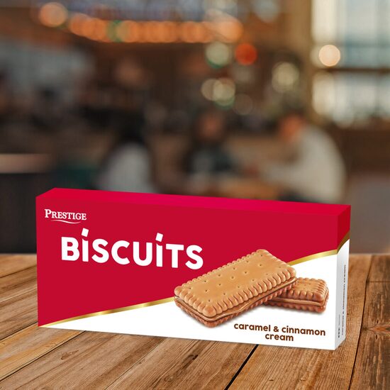 Prestige Biscuits Caramel – biscuiți cu cremă de caramel și scorțișoară, 126g