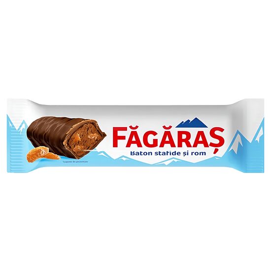 Baton de ciocolata Fagaras, cu stafide si aroma de rom, 30 g
