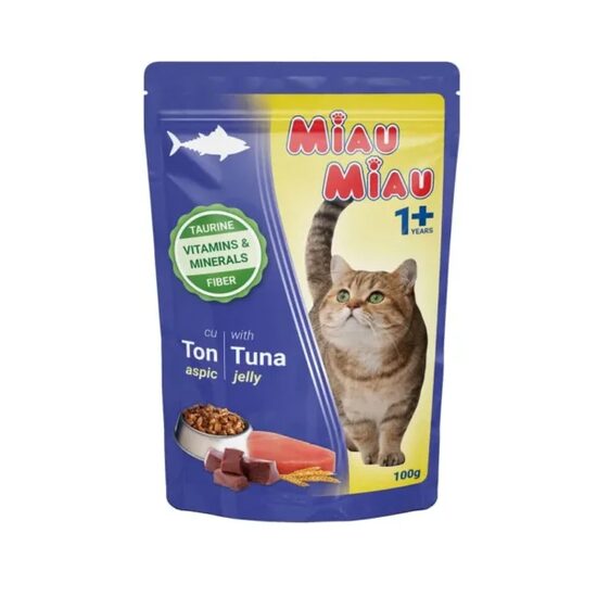 Hrana umeda pentru pisici Miau Miau cu ton in aspic 100 g